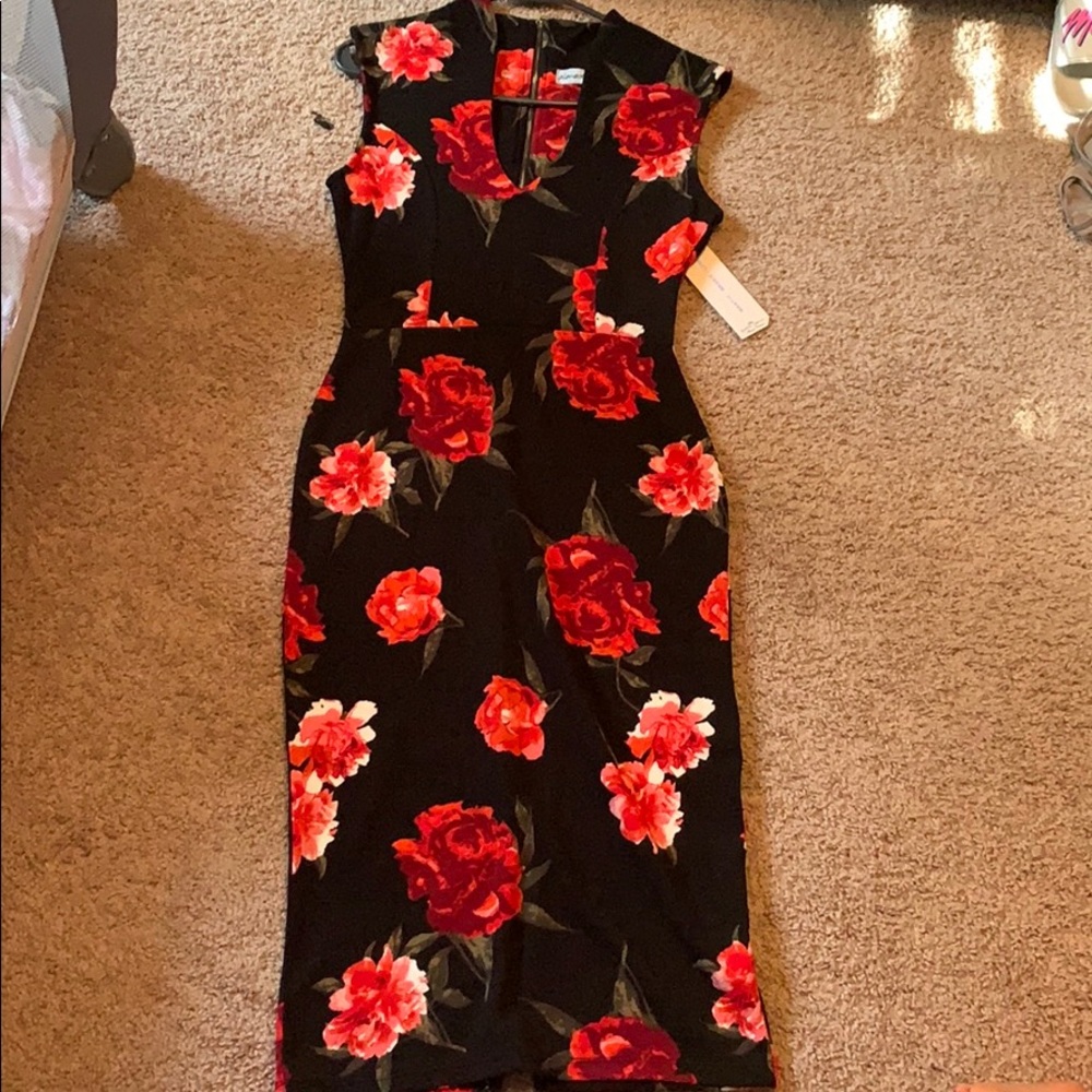 Beautiful black dress with red roses. With tags!